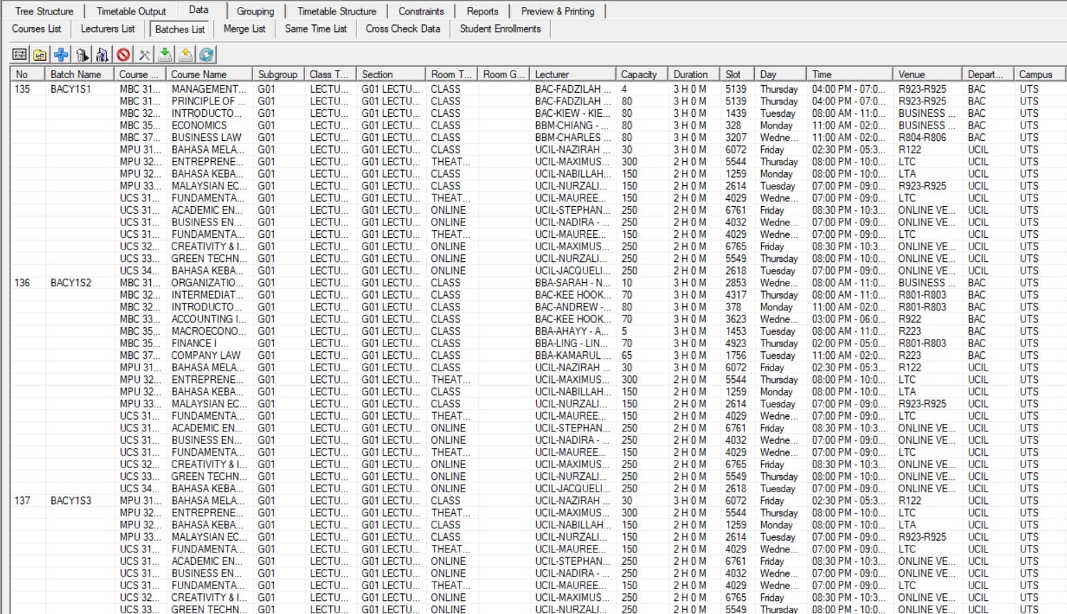 Timetable Plus Class, Batch Analysis