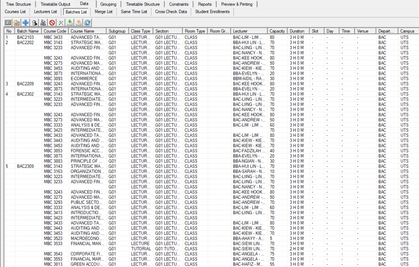 Timetable Plus Class, Batch List / Batch Group: batch list