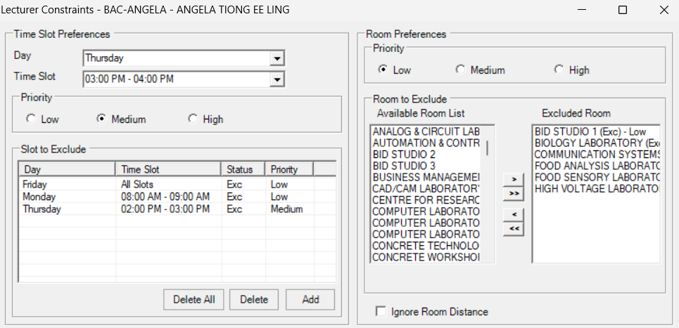 Timetable Plus Class, Each / Group of Lecturers, Exclude Time & Room