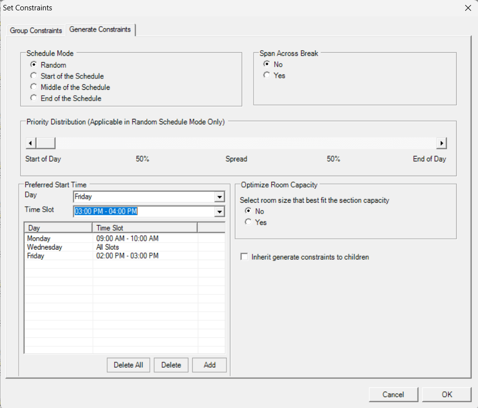 Timetable Plus Class, Generate Constraint