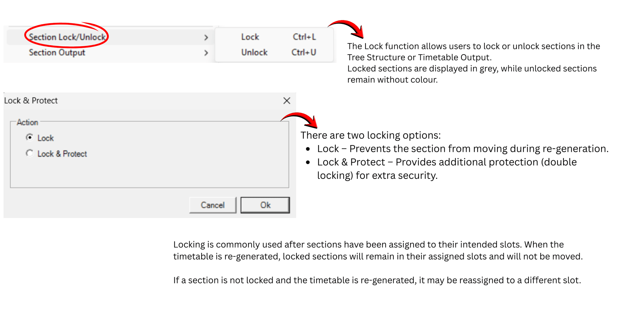 Timetable Plus Class, Locking Function: functions