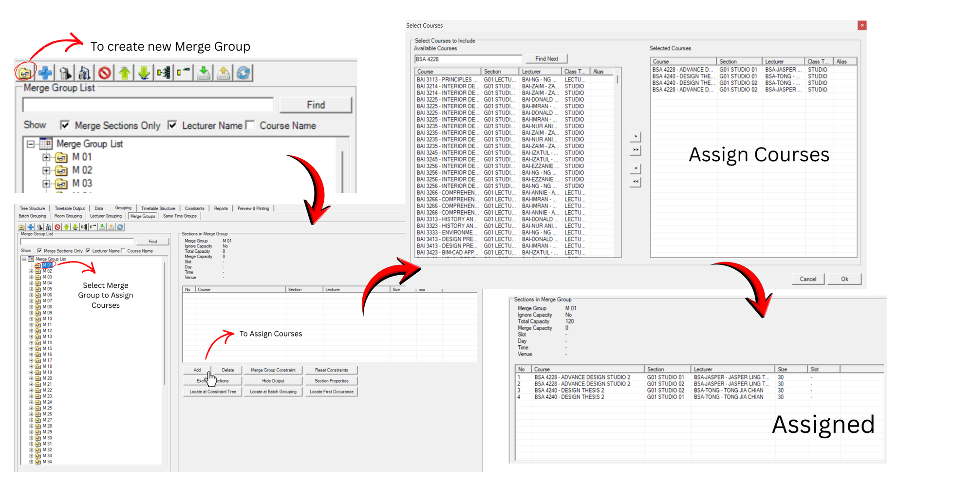Timetable Plus Class, Merge Group: assigning process