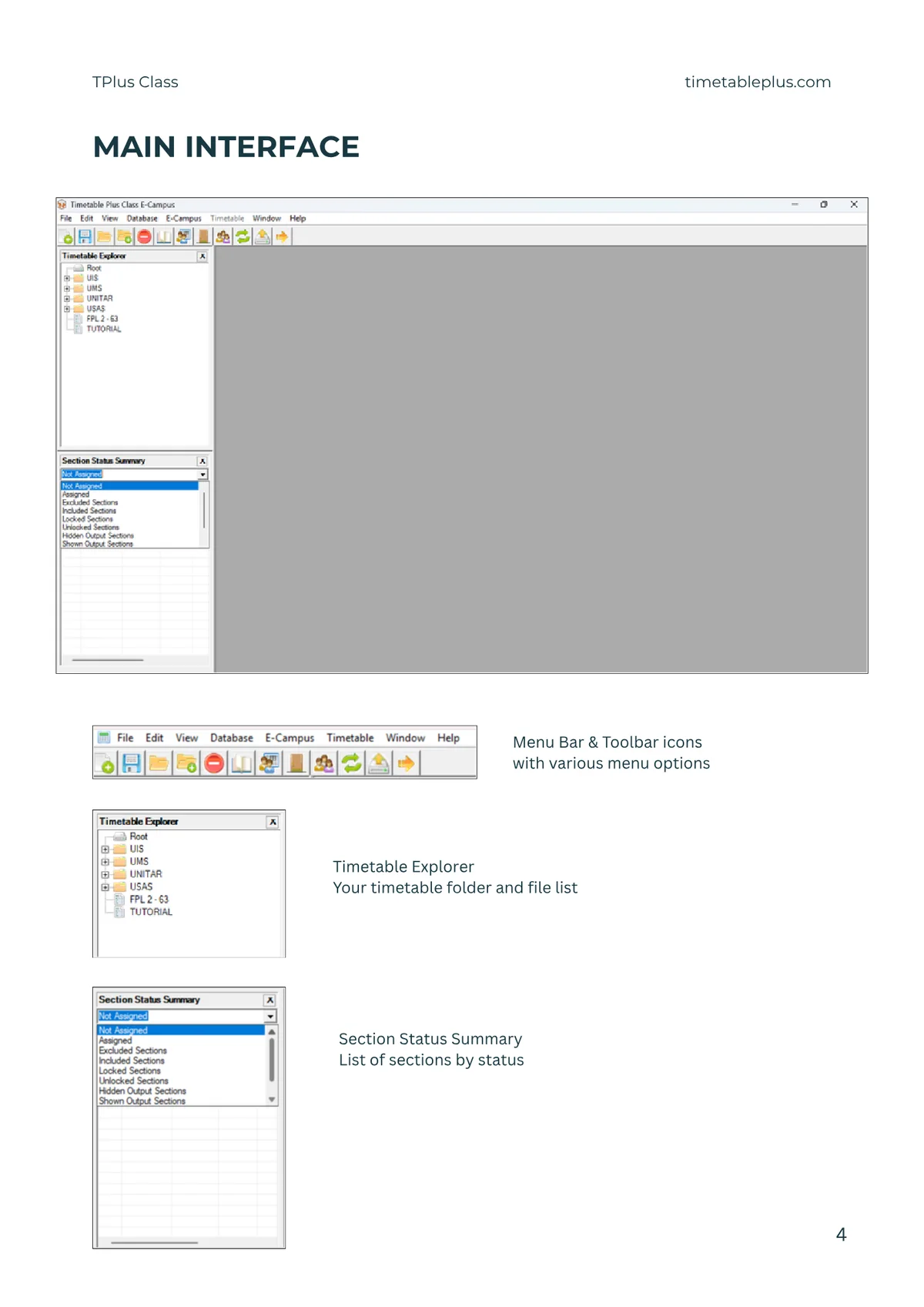 Timetable Plus Class Main Features, page 4: Main interface