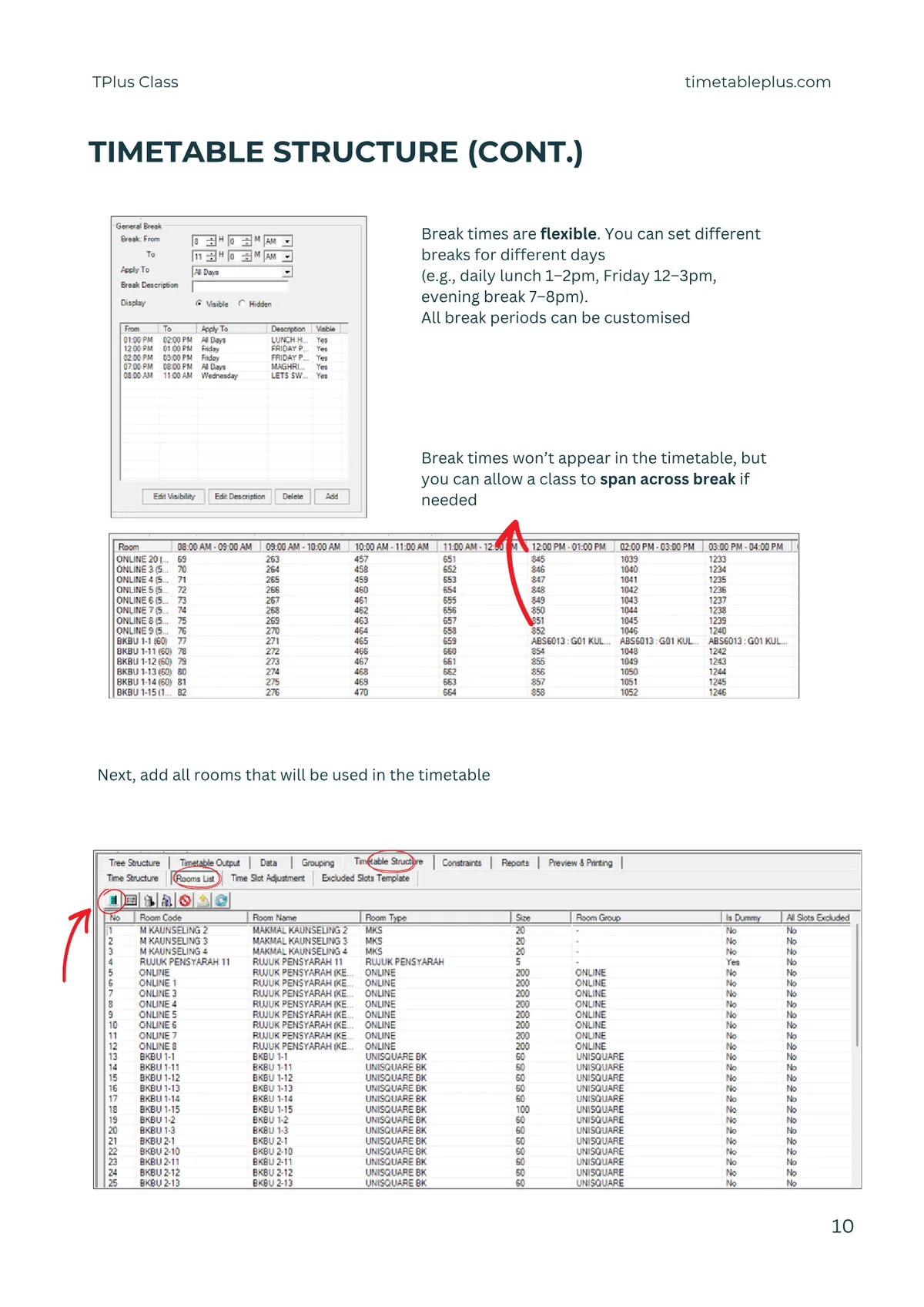 Timetable Plus Class Main Features, page 10: Timetable structure