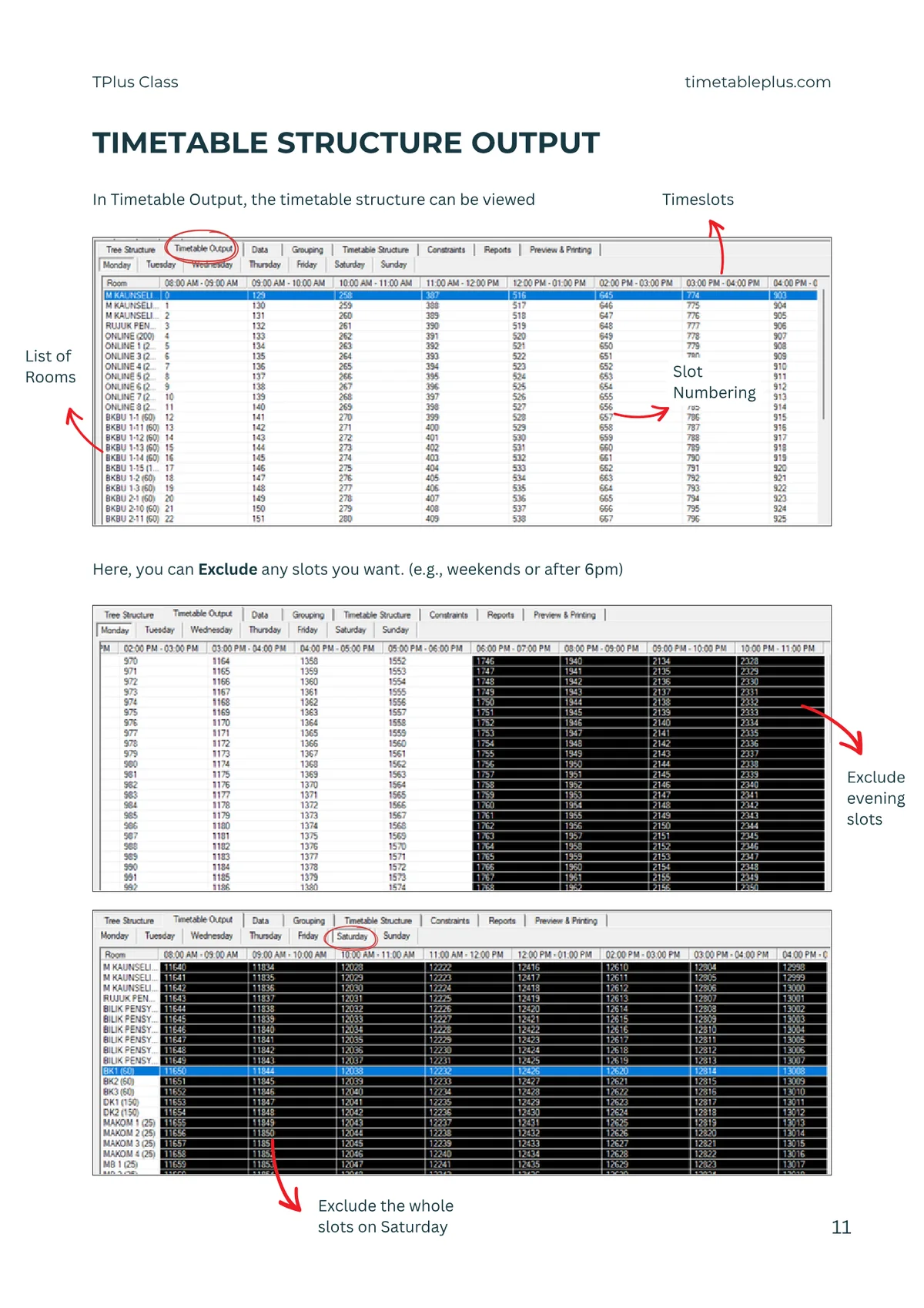 Timetable Plus Class Main Features, page 11: Timetable structure