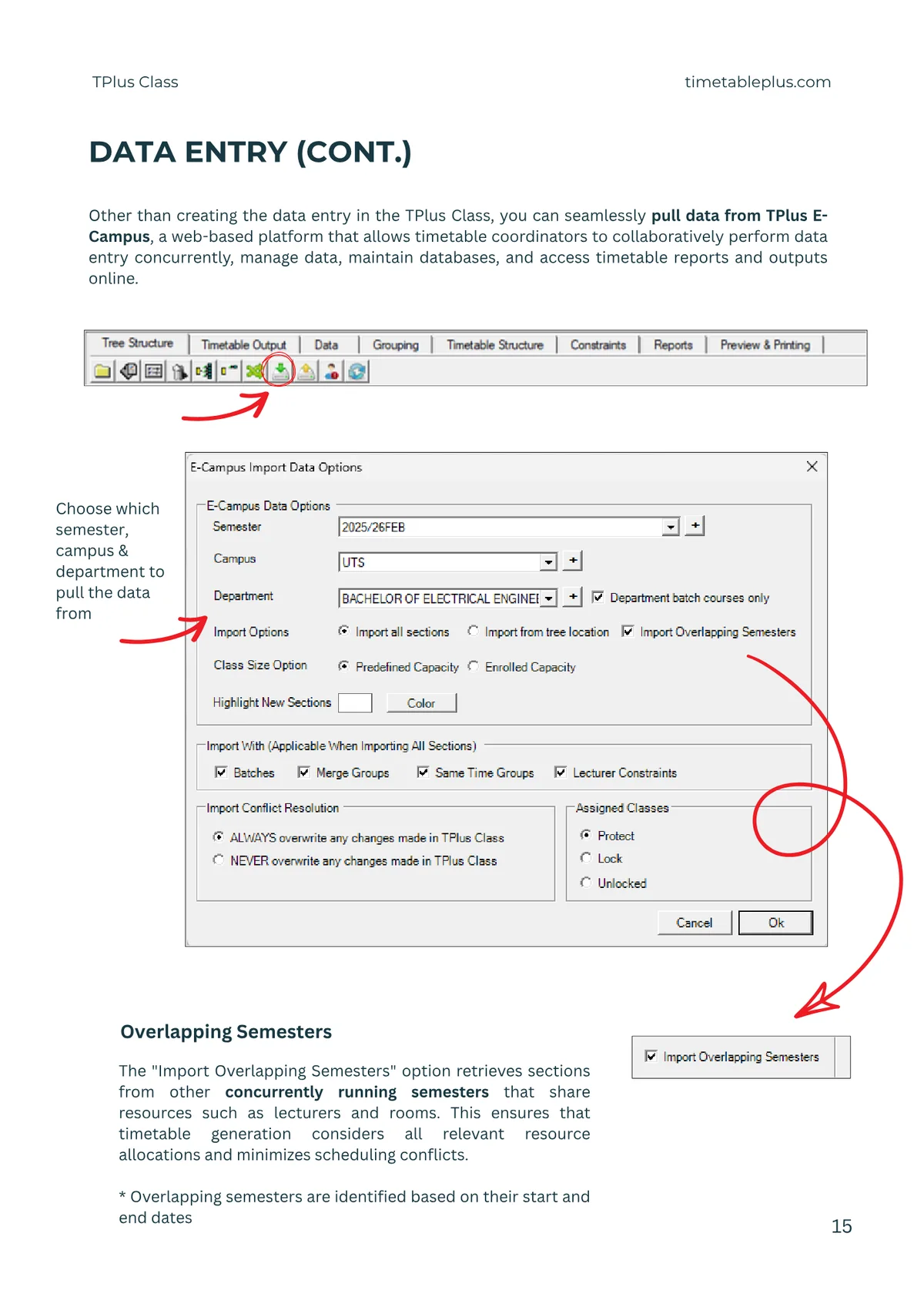 Timetable Plus Class Main Features, page 15: Data entry