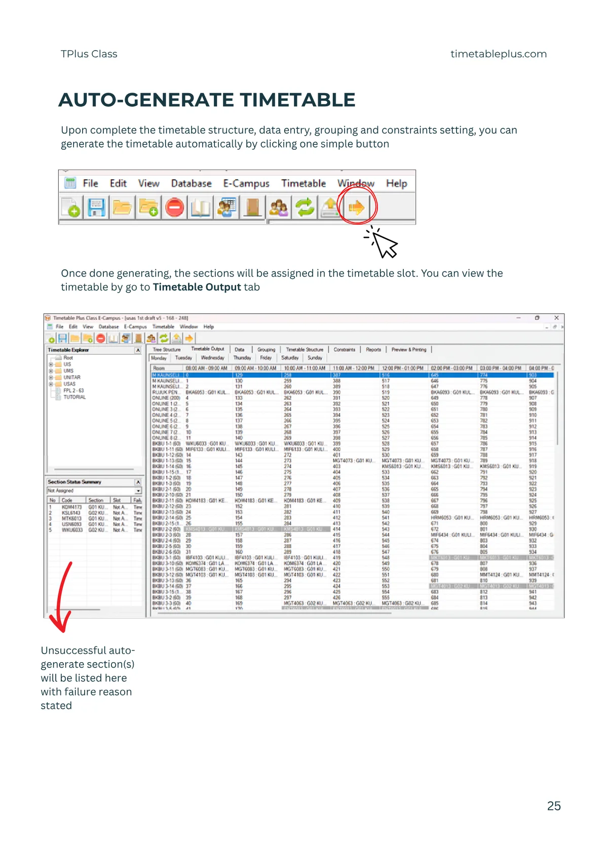 Timetable Plus Class Main Features, page 25: Auto-generate timetable