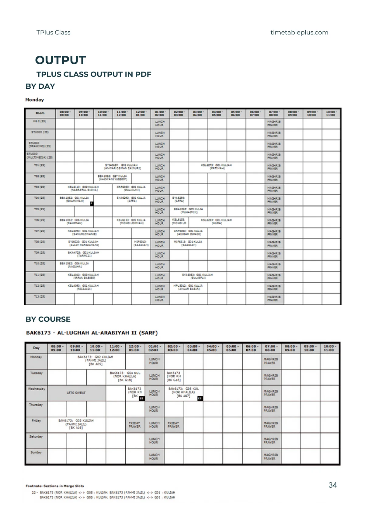 Timetable Plus Class Main Features, page 34: Output