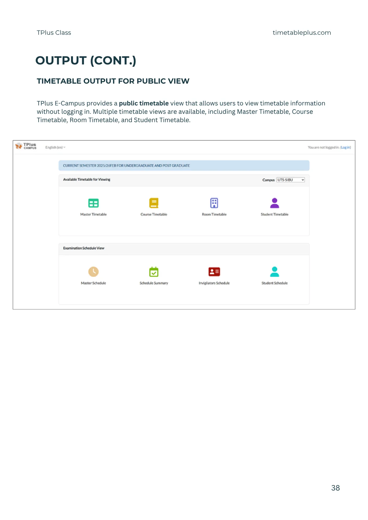 Timetable Plus Class Main Features, page 38: Output