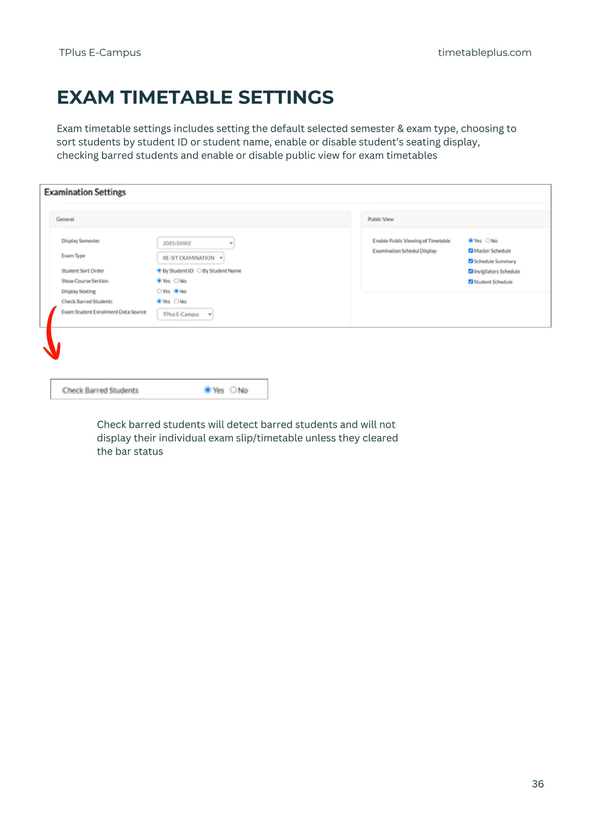 Timetable Plus E-Campus Main Features, page 36: Exam timetable