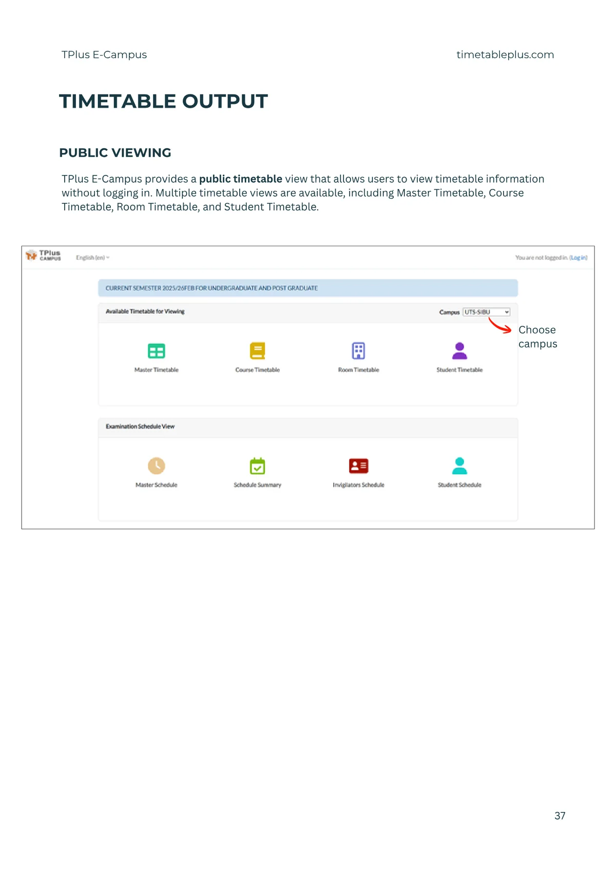 Timetable Plus E-Campus Main Features, page 37: Public viewing