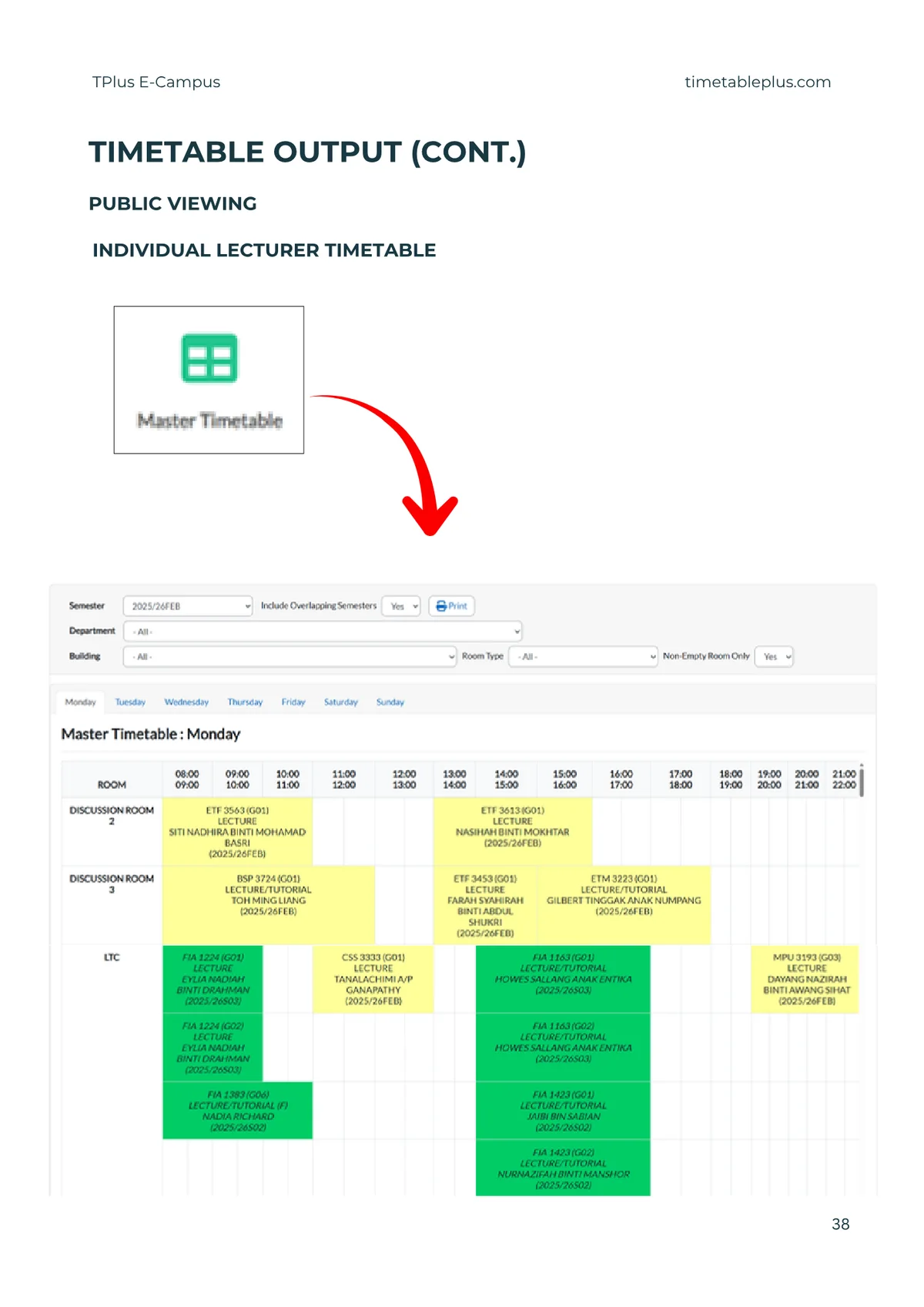 Timetable Plus E-Campus Main Features, page 38: Public viewing