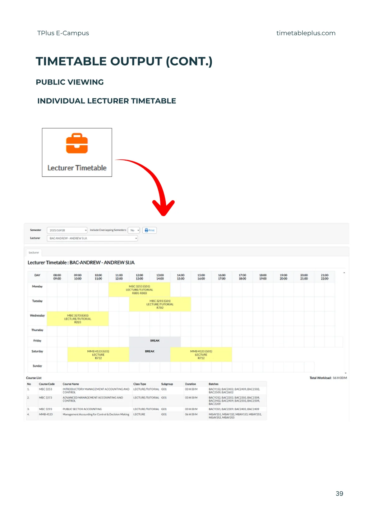 Timetable Plus E-Campus Main Features, page 39: Public viewing