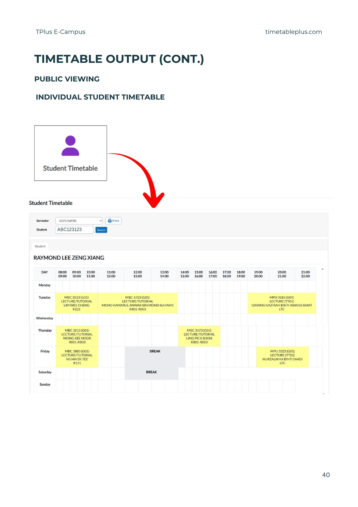 Timetable Plus E-Campus Main Features, page 40: Public viewing