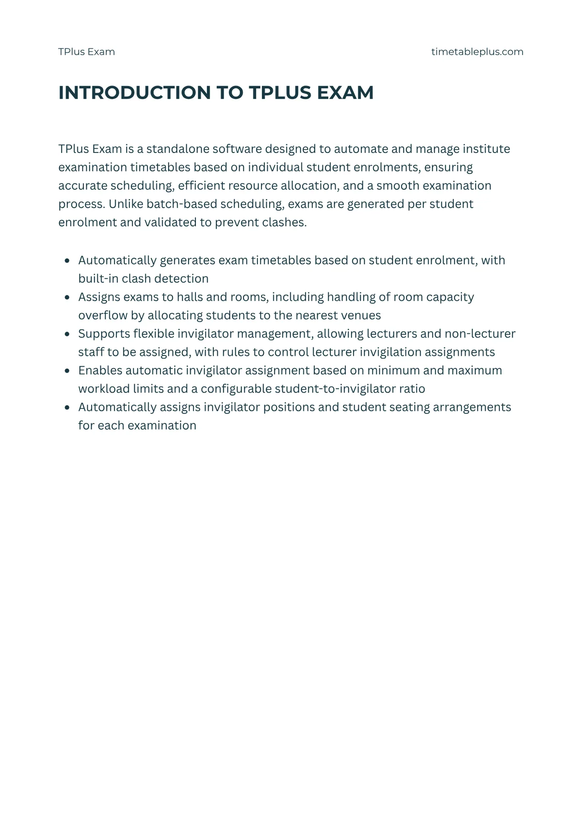 Timetable Plus Exam Main Features, page 2: Introduction