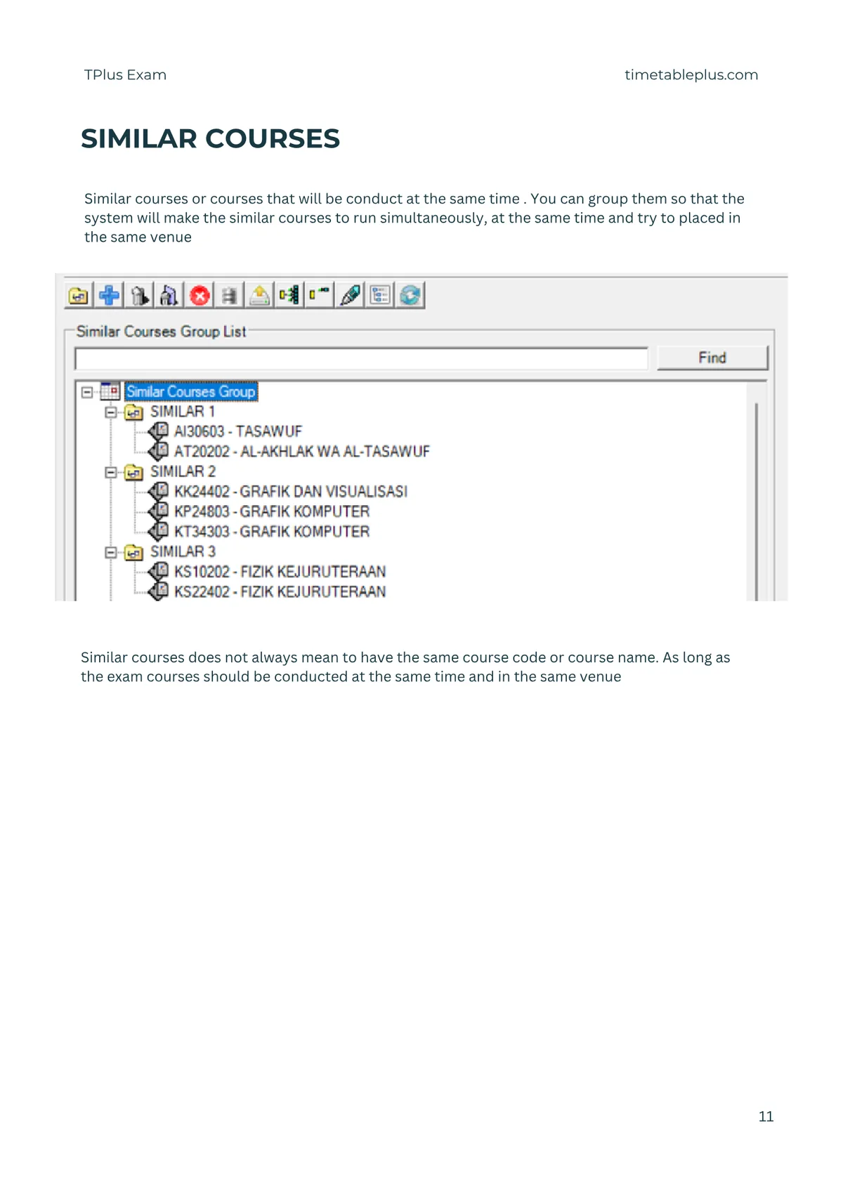 Timetable Plus Exam Main Features, page 11: Similar courses