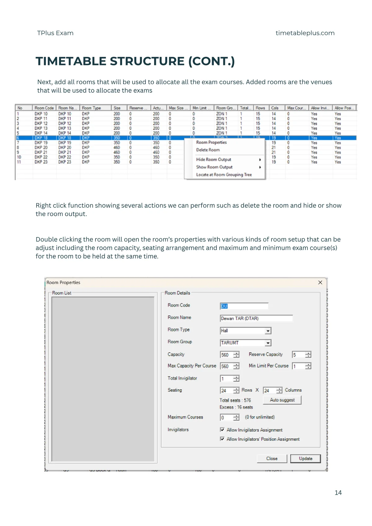 Timetable Plus Exam Main Features, page 14: Timetable structure