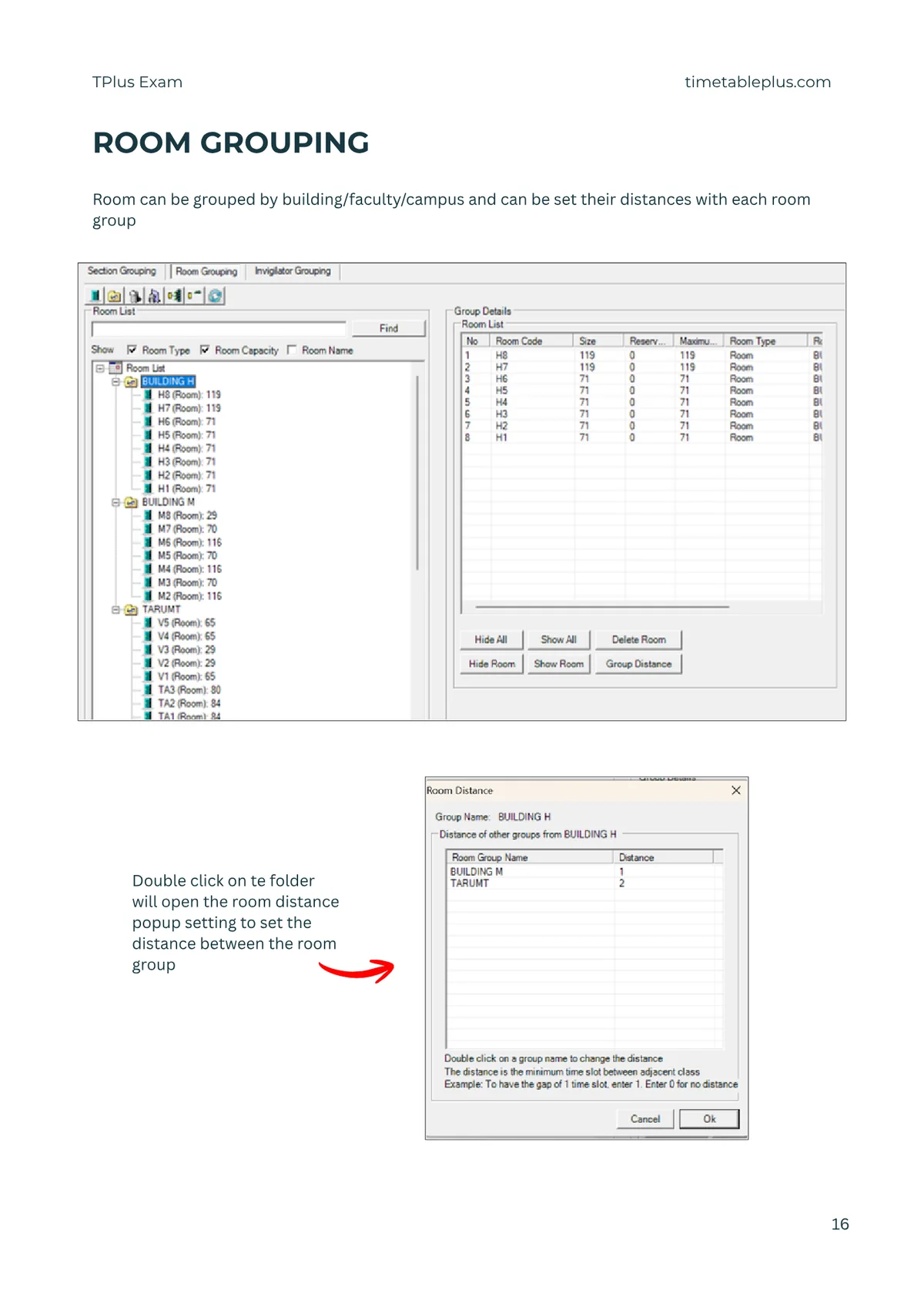 Timetable Plus Exam Main Features, page 16: Room grouping