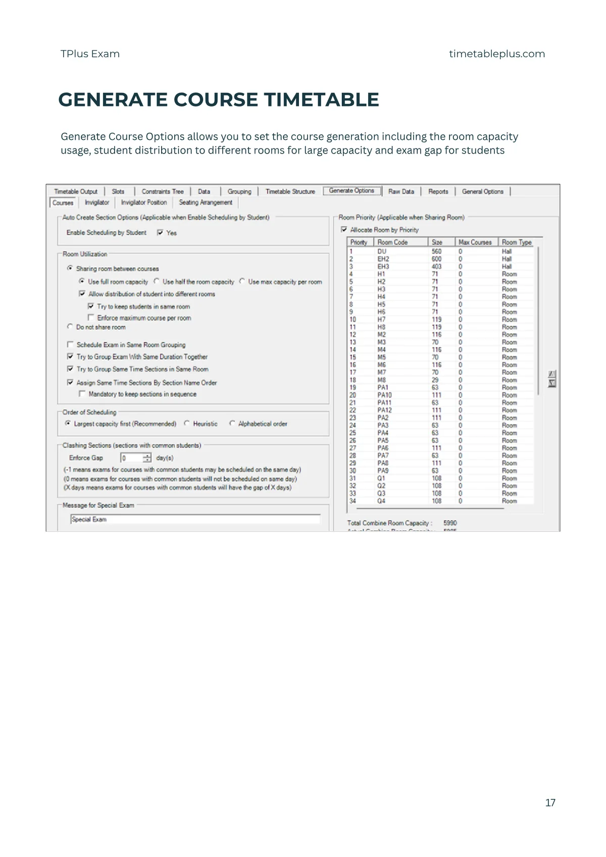 Timetable Plus Exam Main Features, page 17: Generate course timetable