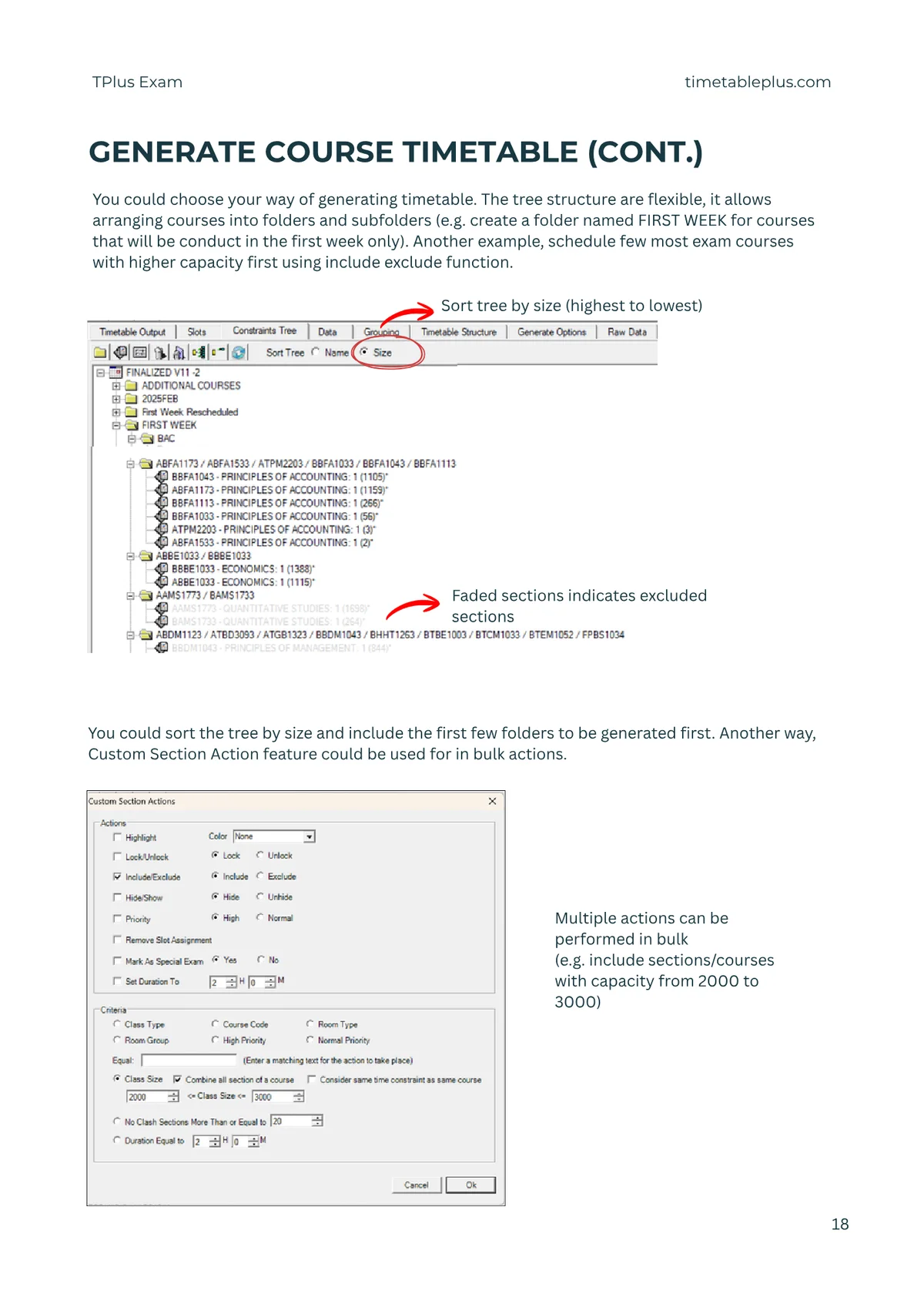 Timetable Plus Exam Main Features, page 18: Generate course timetable