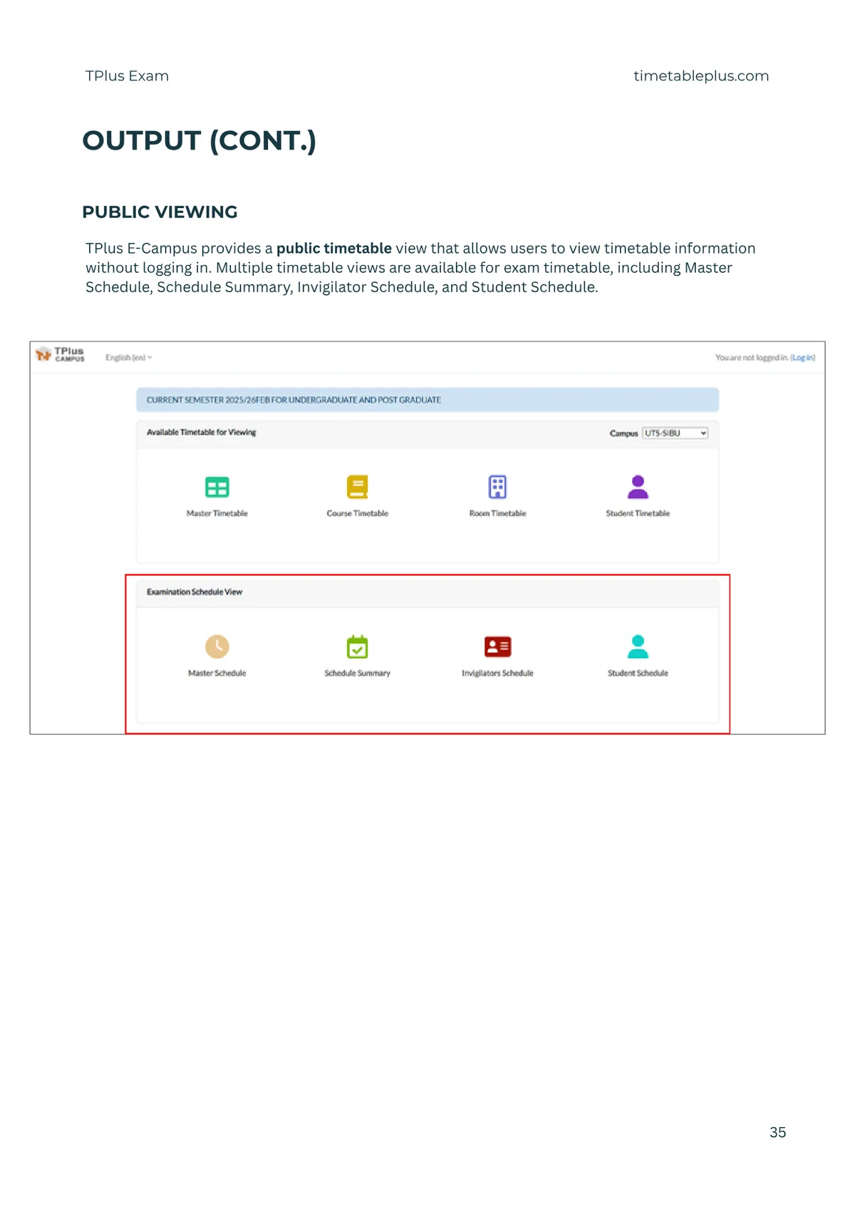 Timetable Plus Exam Main Features, page 35: Output